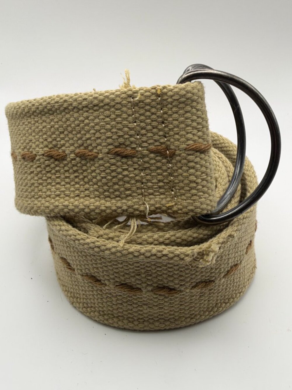 Beige Cotton Webbing Belt Double D-Ring Boho Casual